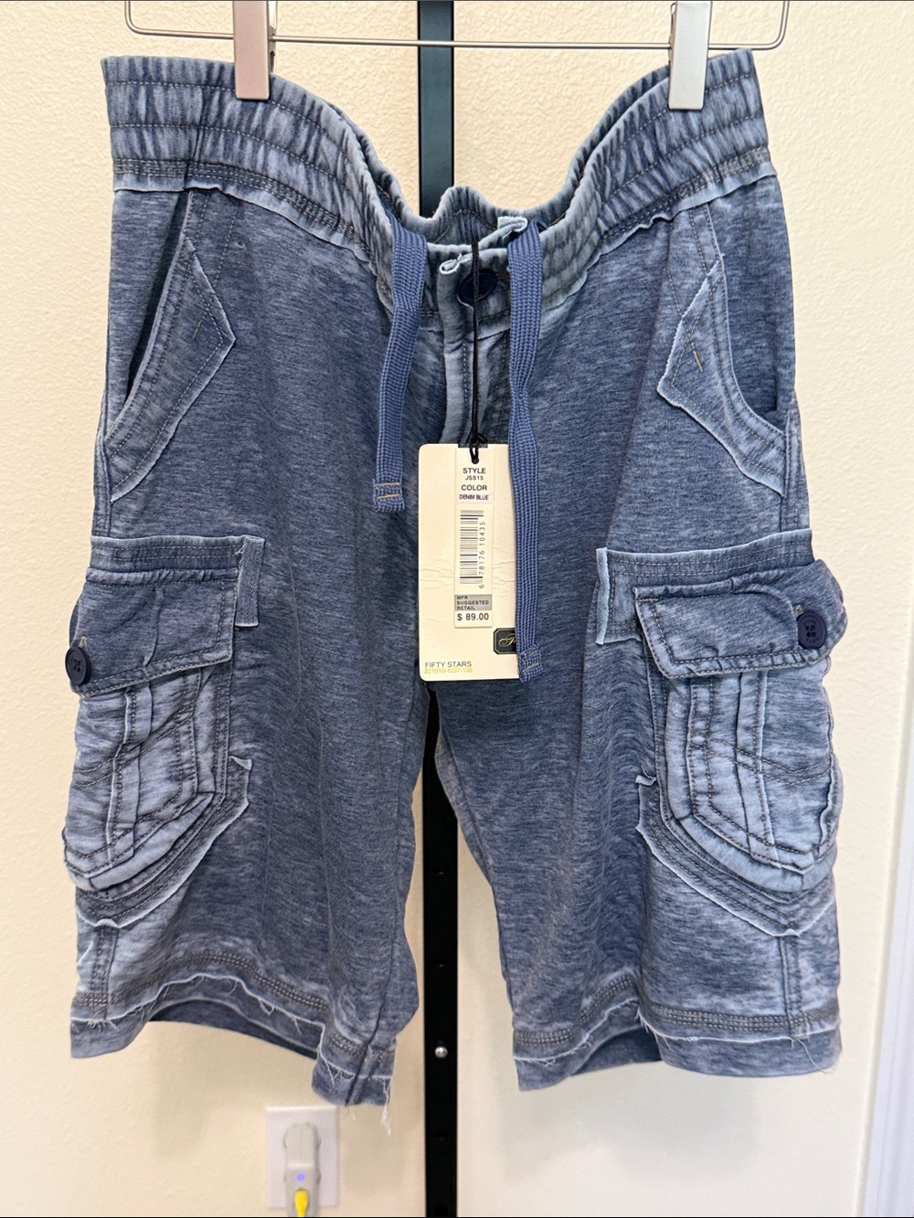 T)1 . Blue Cargo Drawstring Shorts